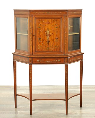 Lot 1702 - EDWARDS & ROBERTS, A GOOD 19TH CENTURY PAINTED SATINWOOD DISPLAY CABINET