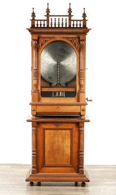 Lot 1041 - A LARGE LATE 19TH CENTURY “PENNY IN THE SLOT” KALLIOPE UPRIGHT POLYPHON ON STAND
