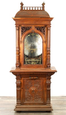 Lot 1035 - A RARE AND LARGE LATE 19TH CENTURY OAK CASED KOMET PENNY IN THE SLOT FLOOR STANDING POLYPHON TYPE MUSIC BOX