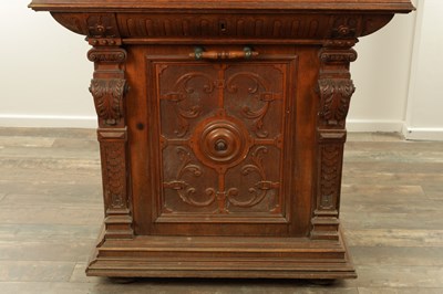 Lot 1035 - A RARE AND LARGE LATE 19TH CENTURY OAK CASED KOMET PENNY IN THE SLOT FLOOR STANDING POLYPHON TYPE MUSIC BOX