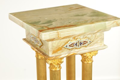 Lot 858 - A LATE 19TH CENTURY ONYX AND CHAMPLEVE ENAMELLED PEDESTAL