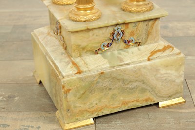 Lot 858 - A LATE 19TH CENTURY ONYX AND CHAMPLEVE ENAMELLED PEDESTAL