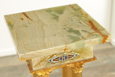Lot 858 - A LATE 19TH CENTURY ONYX AND CHAMPLEVE ENAMELLED PEDESTAL