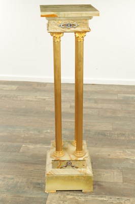 Lot 858 - A LATE 19TH CENTURY ONYX AND CHAMPLEVE ENAMELLED PEDESTAL