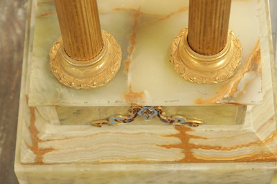 Lot 858 - A LATE 19TH CENTURY ONYX AND CHAMPLEVE ENAMELLED PEDESTAL