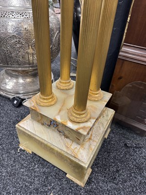 Lot 858 - A LATE 19TH CENTURY ONYX AND CHAMPLEVE ENAMELLED PEDESTAL