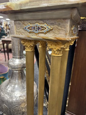 Lot 858 - A LATE 19TH CENTURY ONYX AND CHAMPLEVE ENAMELLED PEDESTAL