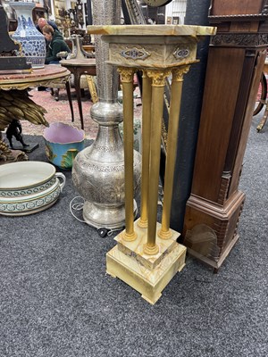 Lot 858 - A LATE 19TH CENTURY ONYX AND CHAMPLEVE ENAMELLED PEDESTAL