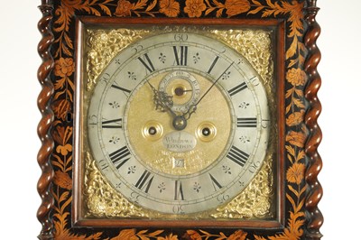 Lot 1552 - W. ANDREWS, LONDON. A LATE 17TH CENTURY PANELLED MARQUETRY AND WALNUT LONGCASE CLOCK