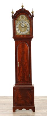 Lot 1482 - THOMAS HATTON, LONDON. A GEORGE III FIGURED MAHOGANY LONGCASE CLOCK