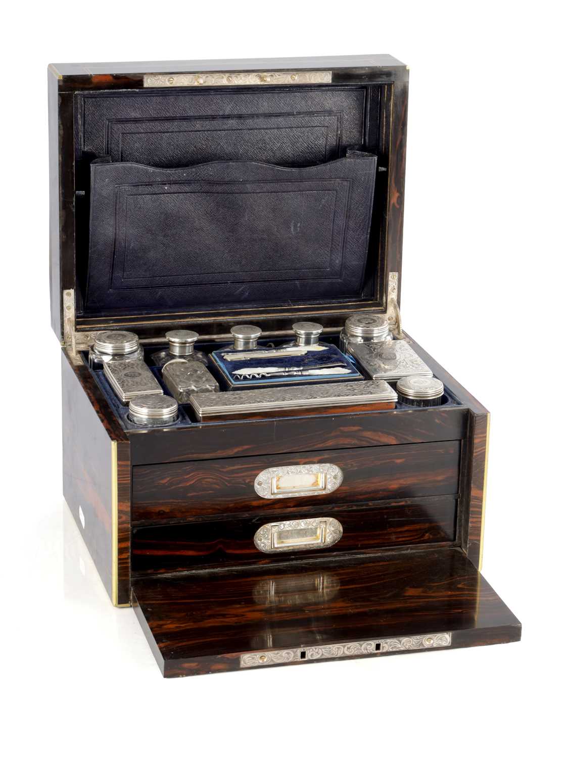Lot 965 - MANSFIELD, DUBLIN. A FINE 19TH CENTURY CALAMANDER AND BRASS INLAID DRESSING BOX