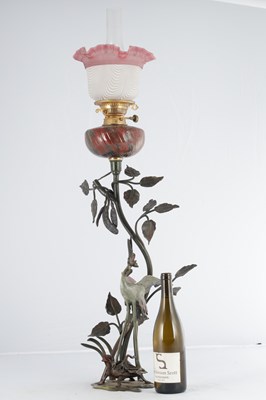Lot 780 - AN UNUSUAL COLD PAINTED BRONZE OIL LAMP