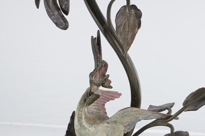 Lot 780 - AN UNUSUAL COLD PAINTED BRONZE OIL LAMP