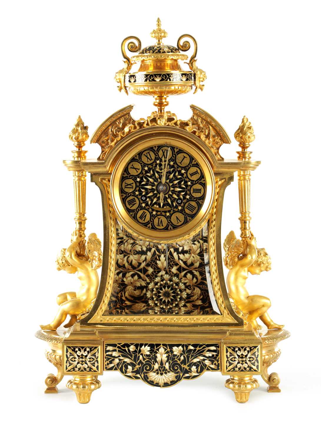 Lot 1382 - A LATE 19TH CENTURY FRENCH ORMOLU AND CHAMPLEVE ENAMEL MANTEL CLOCK