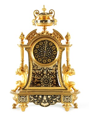 Lot 1382 - A LATE 19TH CENTURY FRENCH ORMOLU AND CHAMPLEVE ENAMEL MANTEL CLOCK