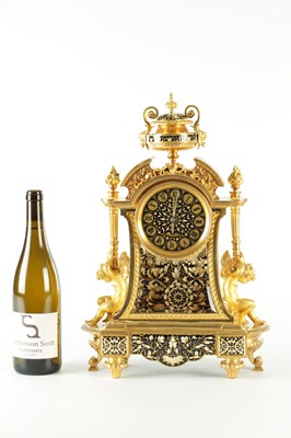 Lot 1382 - A LATE 19TH CENTURY FRENCH ORMOLU AND CHAMPLEVE ENAMEL MANTEL CLOCK