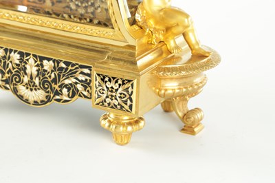 Lot 1382 - A LATE 19TH CENTURY FRENCH ORMOLU AND CHAMPLEVE ENAMEL MANTEL CLOCK