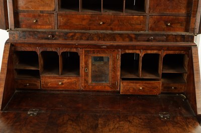 Lot 1722 - AN EARLY 18TH CENTURY BURR WALNUT BUREAU BOOKCASE
