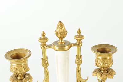 Lot 1470 - A LATE 19TH CENTURY FRENCH WHITE MARBLE AND ORMOLU CLOCK GARNITURE