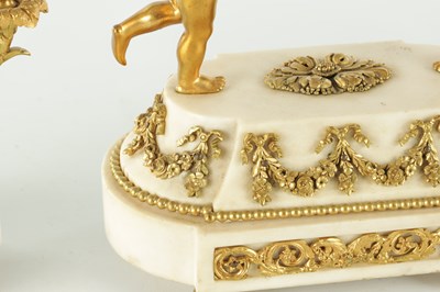 Lot 1470 - A LATE 19TH CENTURY FRENCH WHITE MARBLE AND ORMOLU CLOCK GARNITURE