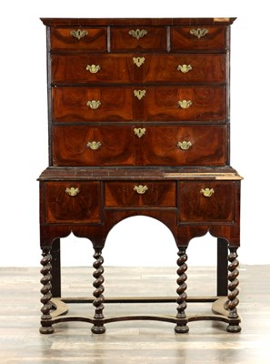Lot 1599 - AN EARLY 18TH CENTURY WALNUT CHEST ON STAND