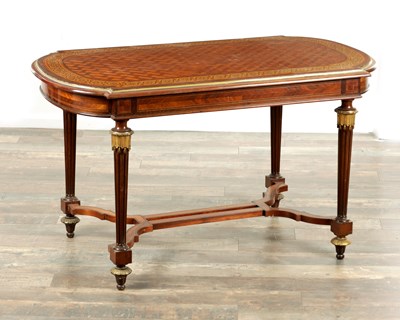 Lot 1721 - A FINE 19TH CENTURY FRENCH INLAID KINGWOOD WRITING TABLE