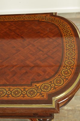 Lot 1721 - A FINE 19TH CENTURY FRENCH INLAID KINGWOOD WRITING TABLE