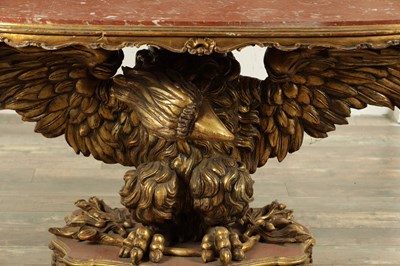 Lot 1587 - A DECORATIVE 20TH CENTURY GILT CARVED WOOD EAGLE CENTRE TABLE