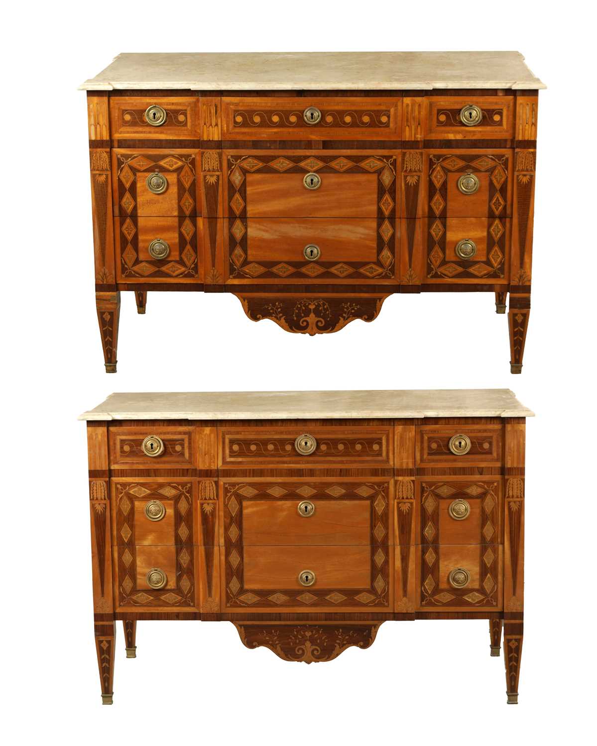 Lot 1745 - A PAIR OF 18TH CENTURY STYLE FRENCH MARQUETRY COMMODES