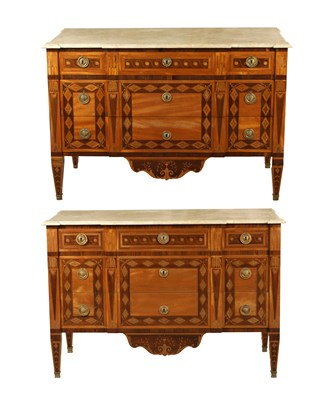 Lot 1745 - A PAIR OF 18TH CENTURY STYLE FRENCH MARQUETRY COMMODES