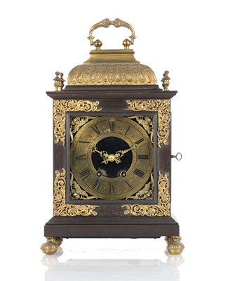 Lot 1352 - A LATE 19TH CENTURY FRENCH EBONISED AND ORMOLU MOUNTED BRACKET CLOCK