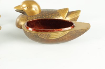 Lot 617 - A PAIR OF JAPANESE MEIJI PERIOD LACQUER WORK LIDDED POTS FORMED AS DUCKS