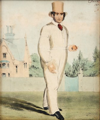 Lot 257 - 19TH CENTURY WATERCOLOUR OF A CRICKETER 28cm...