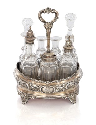 Lot 240 - A GEORGE V SILVER AND GLASS CRUET SET