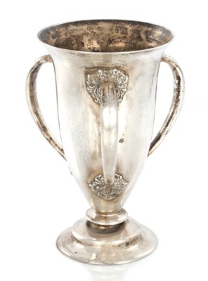 Lot 247 - A LARGE EARLY 20TH CENTURY SCOTTISH THREE HANDLED SILVER VASE