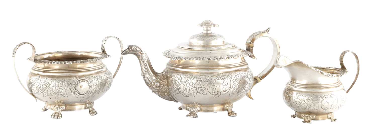 Lot 296 - A GEORGE IV THREE PIECE SILVER TEA SET