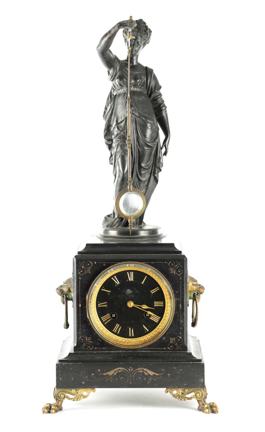 Lot 1550 - A.R. GUILMET. A 19TH CENTURY FRENCH FIGURAL MYSTERY SWINGING MANTEL CLOCK