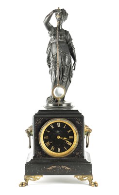 Lot 1550 - A.R. GUILMET. A 19TH CENTURY FRENCH FIGURAL MYSTERY SWINGING MANTEL CLOCK