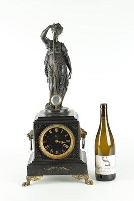 Lot 1550 - A.R. GUILMET. A 19TH CENTURY FRENCH FIGURAL MYSTERY SWINGING MANTEL CLOCK
