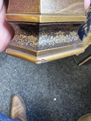 Lot A FINE PAIR OF JAPANESE MEIJI PERIOD GOLD LACQUERWORK CABINET VASES ON HARDWOOD STANDS
