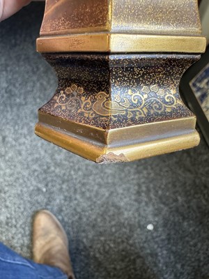 Lot A FINE PAIR OF JAPANESE MEIJI PERIOD GOLD LACQUERWORK CABINET VASES ON HARDWOOD STANDS
