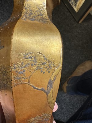 Lot A FINE PAIR OF JAPANESE MEIJI PERIOD GOLD LACQUERWORK CABINET VASES ON HARDWOOD STANDS