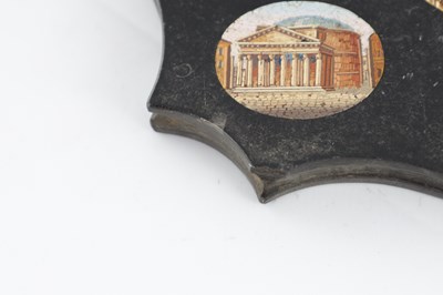 Lot 851 - A 19TH CENTURY ITALIAN GRAND TOUR MICRO MOSAIC HANGING PLAQUE / PAPERWEIGHT