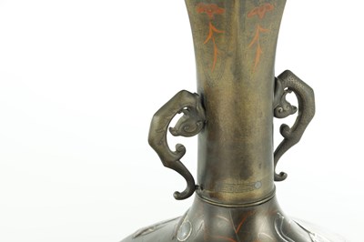 Lot 564 - A MATCHED PAIR OF JAPANESE MEIJI PERIOD BRONZE AND MIXED METAL VASES