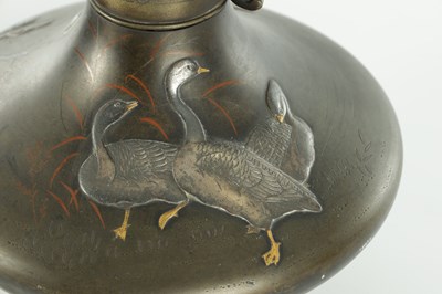 Lot 564 - A MATCHED PAIR OF JAPANESE MEIJI PERIOD BRONZE AND MIXED METAL VASES