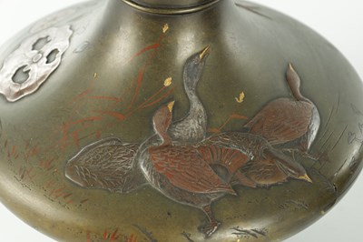 Lot 564 - A MATCHED PAIR OF JAPANESE MEIJI PERIOD BRONZE AND MIXED METAL VASES