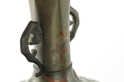 Lot 564 - A MATCHED PAIR OF JAPANESE MEIJI PERIOD BRONZE AND MIXED METAL VASES