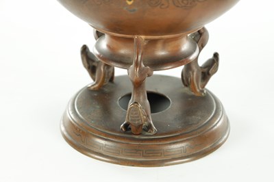 Lot 589 - A FINE PAIR OF JAPANESE MEIJI PERIOD BRONZE AND MIXED METAL FOOTED VASES