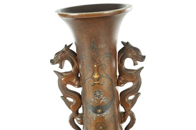 Lot 589 - A FINE PAIR OF JAPANESE MEIJI PERIOD BRONZE AND MIXED METAL FOOTED VASES