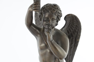 Lot 932 - A PAIR OF 19TH CENTURY FRENCH BRONZE AND GILT BRONZE FOUR BRANCH FIGURAL CANDELABRA